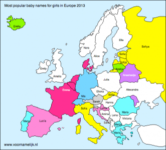 Populairste meisjesnamen in landen in Europa