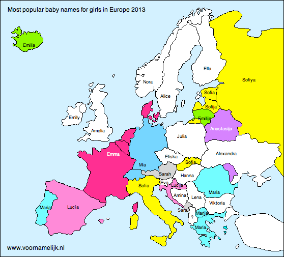 Populairste namen in Europa voor meisjes