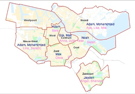 Populairste voornamen in Amsterdam per stadsdeel (2012-2013)